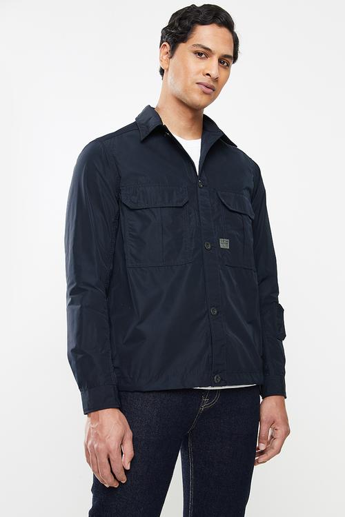 2 Flap pocket relaxed long sleeve overshirt  - mazarine blue