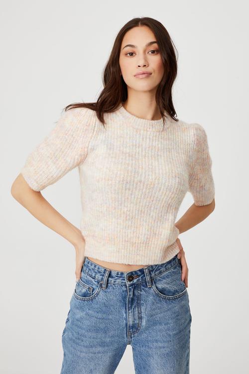 Short sleeve multi pullover - pink multi