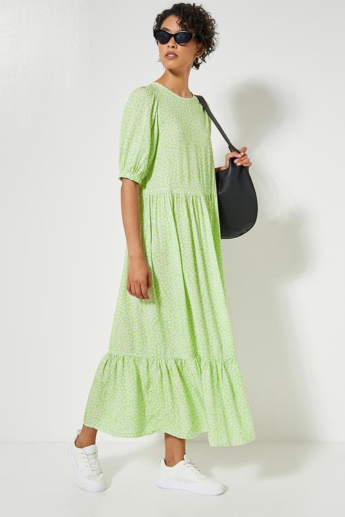 Tiered maxi dress -  lime condensed ditsy