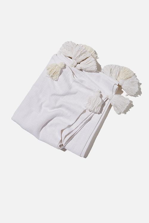 Large tassel throw-white