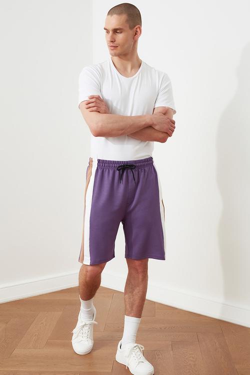 Colour block side stripe shorts - purple