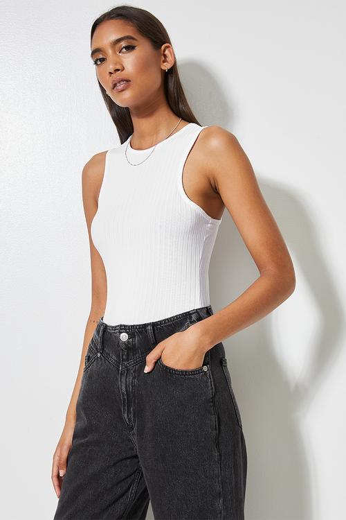 Wide rib vest - white