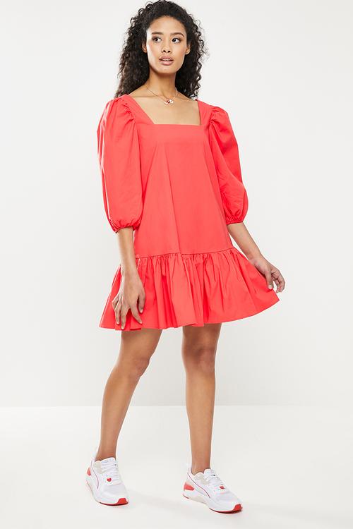 Elastane deep dress - coral