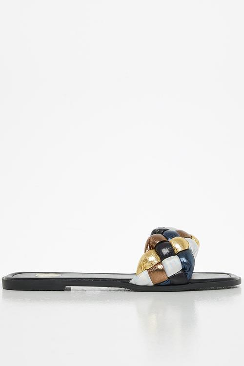 Brisk chunky plaited slide - black & gold