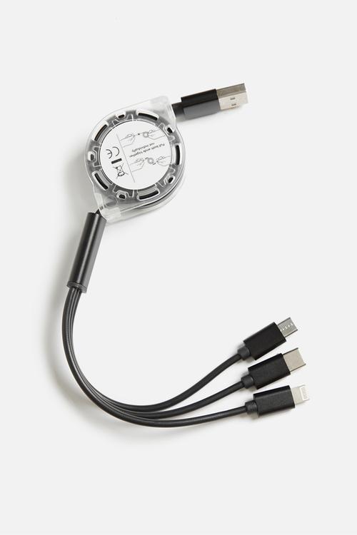Retractable 3 in 1 charging cable - black