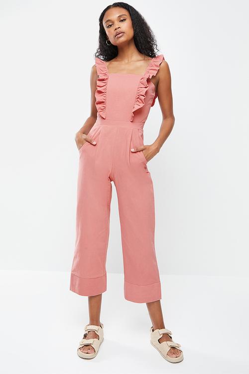 Sleeveless frill culotte jumpsuit - pink