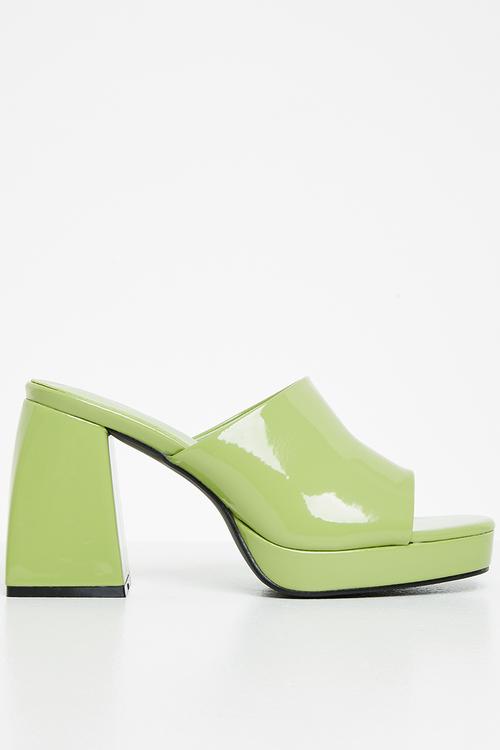 Oreo chunky block heel - lime patent