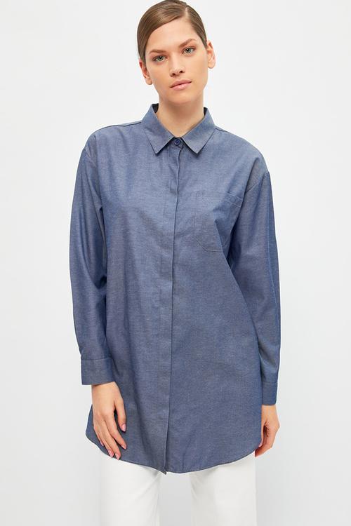 Collar tunic shirt - indigo