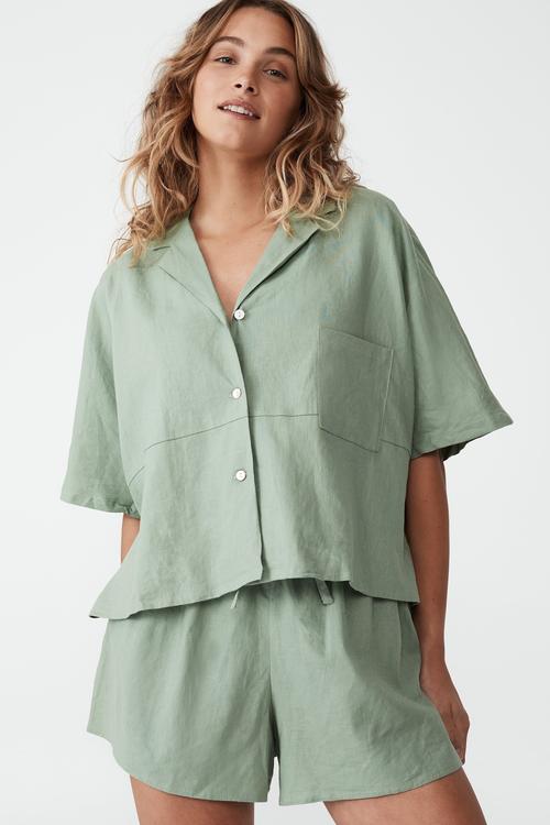 Linen blend sleep set - spearmint