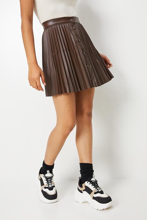 Pleated pu mini skirt - brown