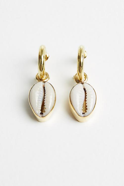 Cowrie shell earrings - brass