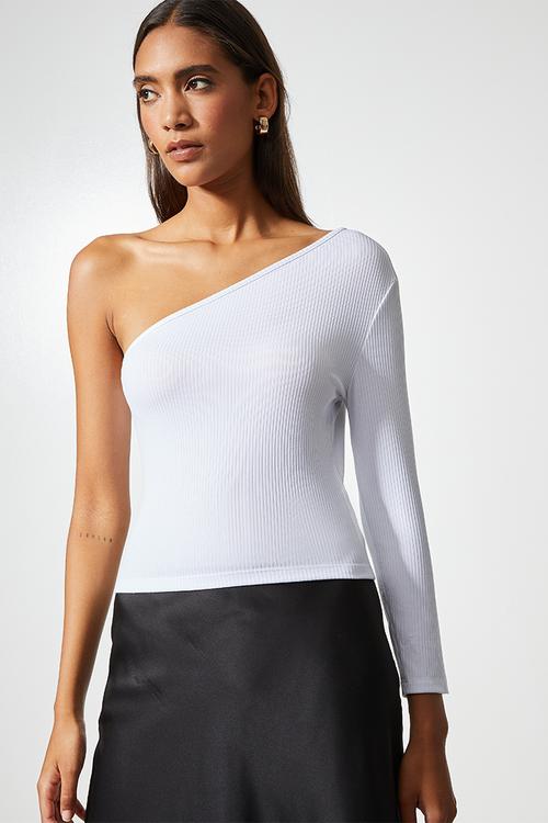 Assym long sleeve top - white