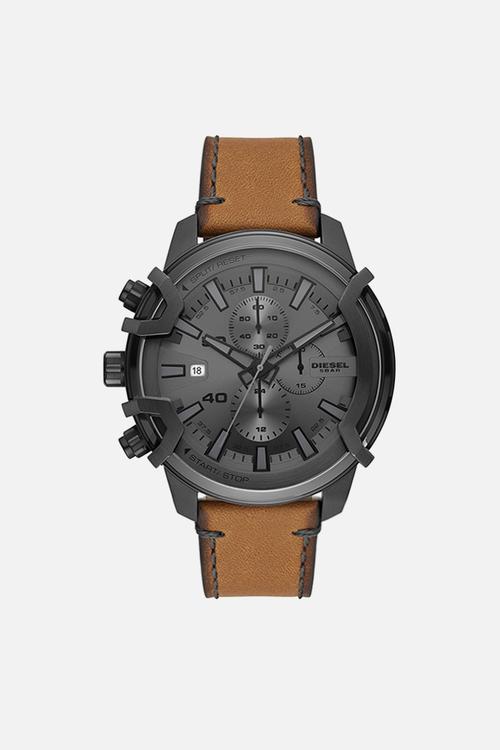 Griffed chronograph leather watch - brown 