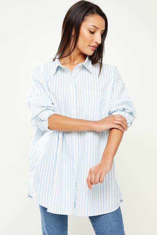 Petite dad shirt - hayley stripe powder blue