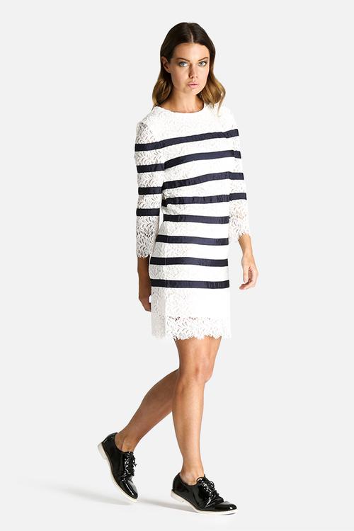 Lace Dress with Ribbon Stripe Detail
