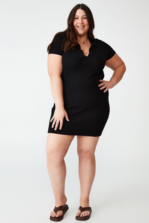 Curve knit polo mini dress - black
