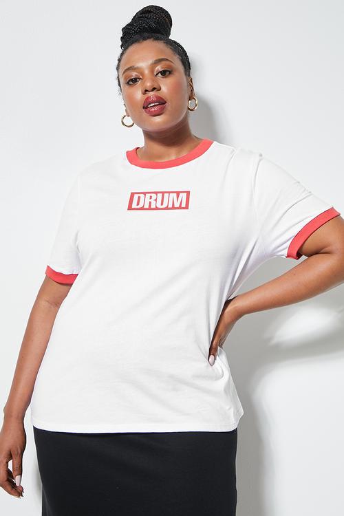 Drum tee - white & red 
