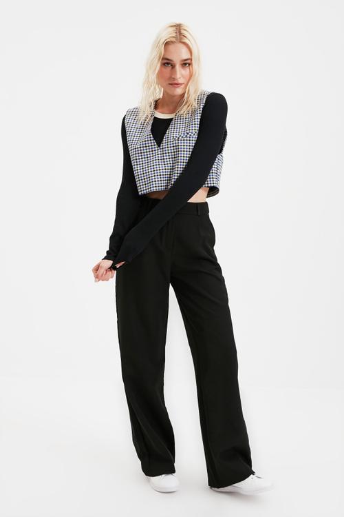Wide leg pleated trousers - black