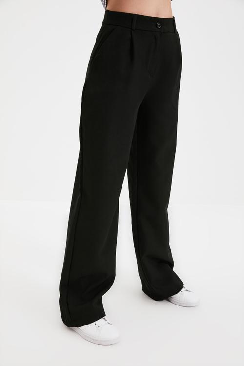 Wide leg pleated trousers - black