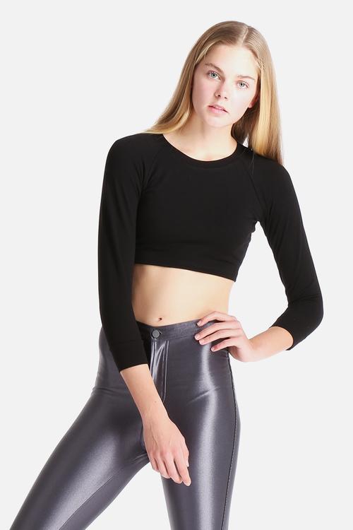 Solid Long Sleeve Crop Raglan Top