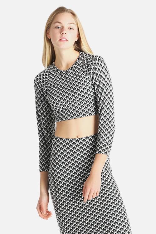 Long Sleeve Crop Jacquard Crop Top
