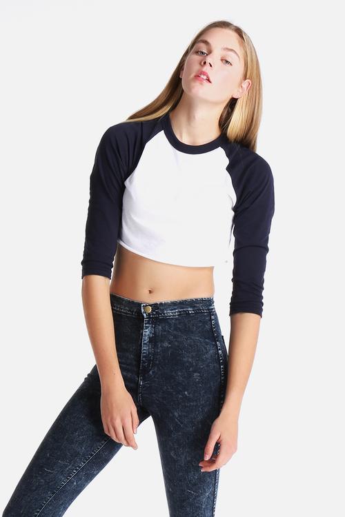 Poly-Cotton Cropped 3/4 Sleeve Raglan