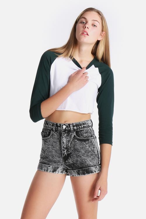 Poly-Cotton Cropped 3/4 Sleeve Raglan
