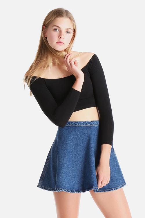 Cotton Spandex Long Sleeve Off-Shoulder Top