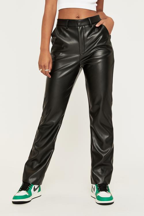 Vegan leather straight leg pant - black