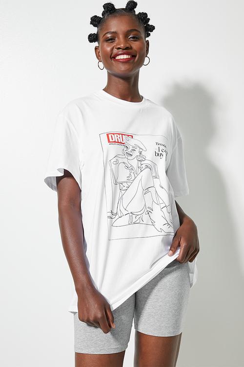 Drum Brenda line work oversize tee - white