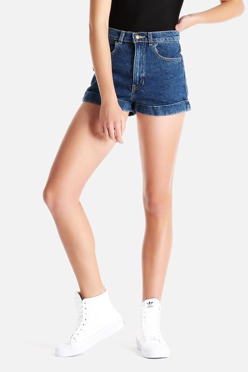 Acid Wash High-Waist Jean Cuff Shorts