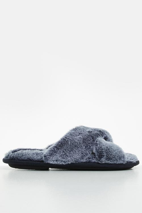 Ambra slipper - navy faux fur