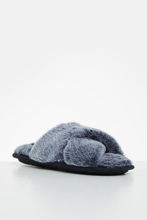 Ambra slipper - navy faux fur