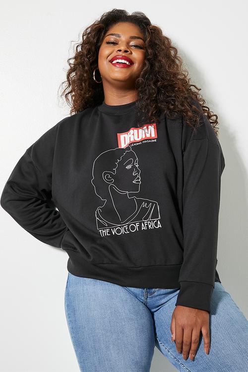 Drum graphic crew sweat - black