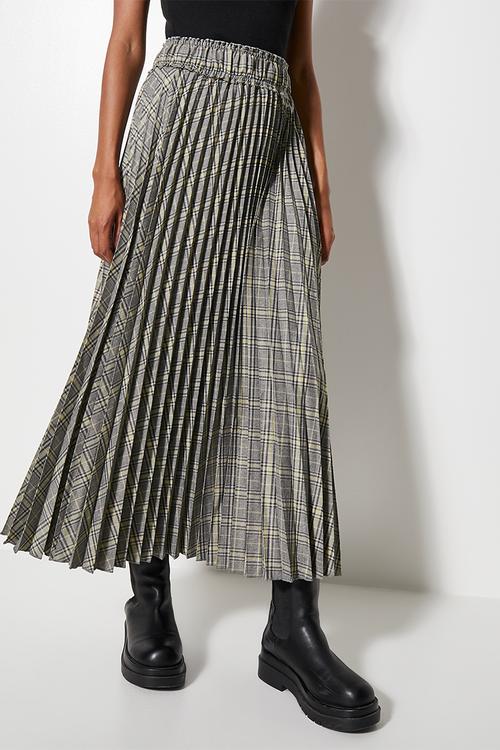 Pleated midi skirt - grey check