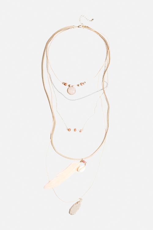 Cowry & Feather Layered Long Necklace