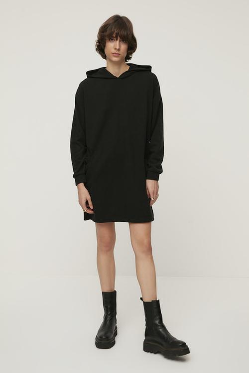 Hooded mini knitted dress - black