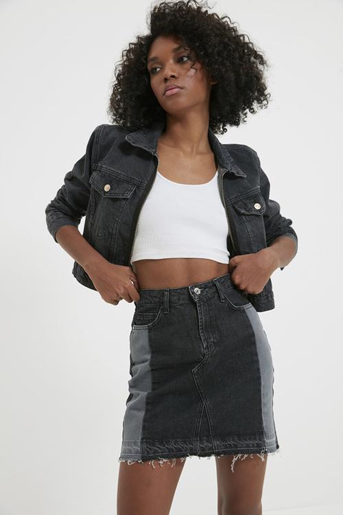Color block mini denim skirt - black