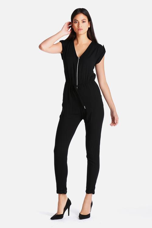 Grown On Sleeve Zip Front Jumpsuit