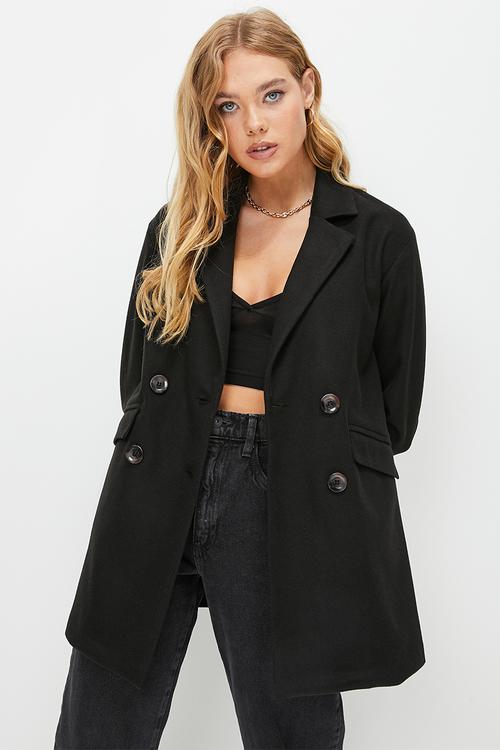 Dropped shoulder melton coat - black