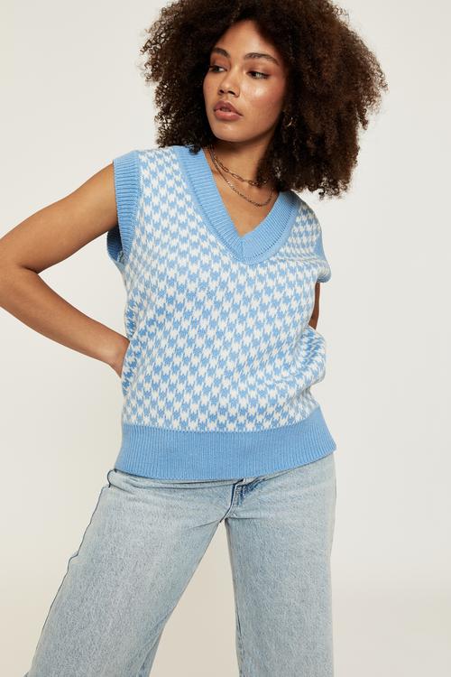 Melissa knit vest - cali blue/houndstooth
