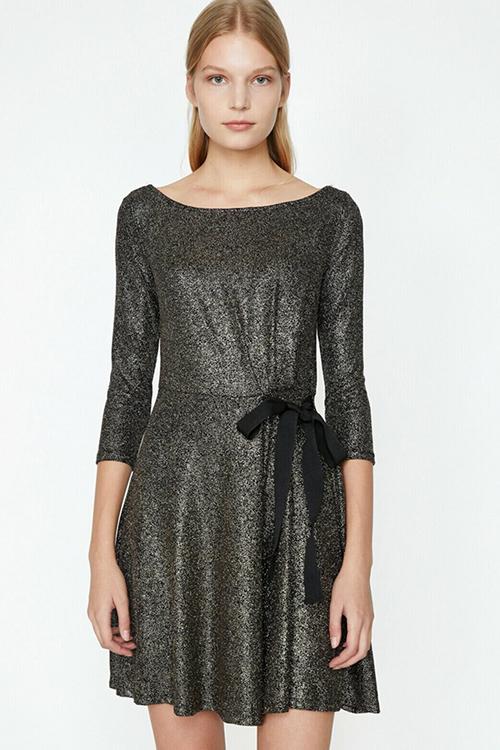 Crew neck mini dress - black
