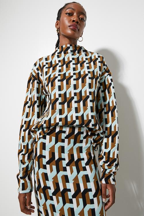 Jacquard knit top - retro geo 