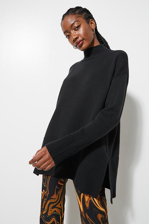 Cotton high neck tunic - black