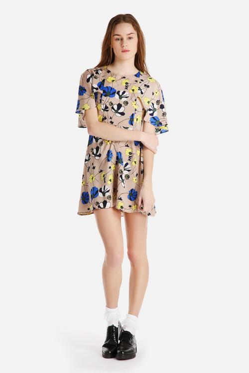 Floral Dress with Cape Detail