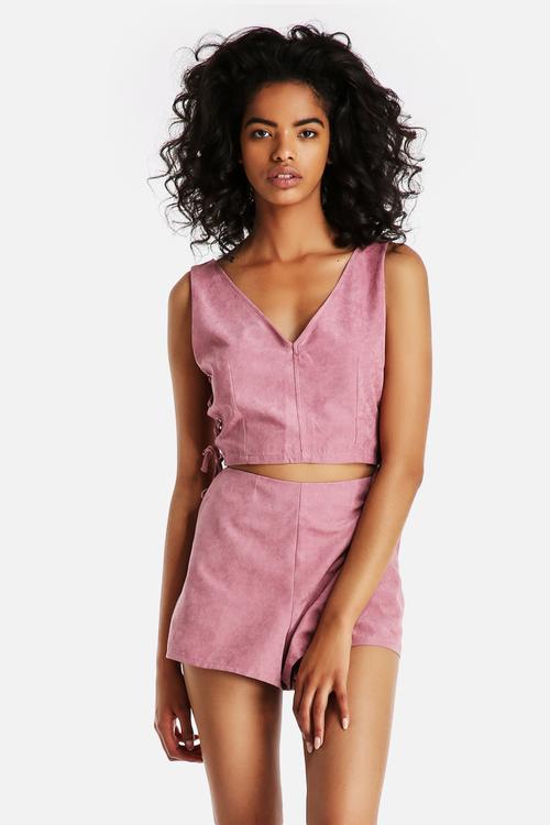  Pink Suede Lace Up Crop