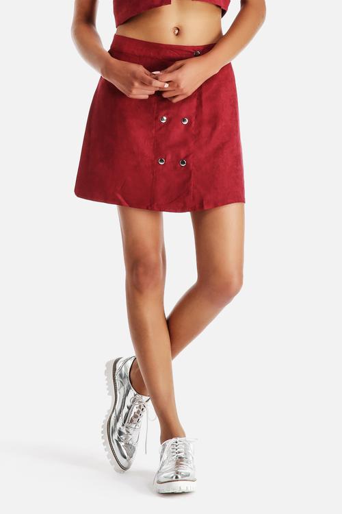 Sangria Suede 70'S Button Front Skirt