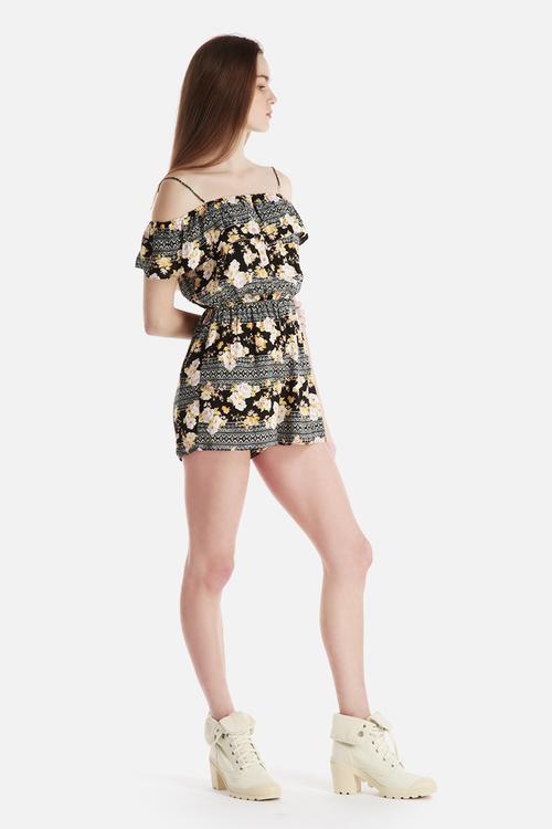 Gina Folk Cold Shoulder Frill Jumpsuit