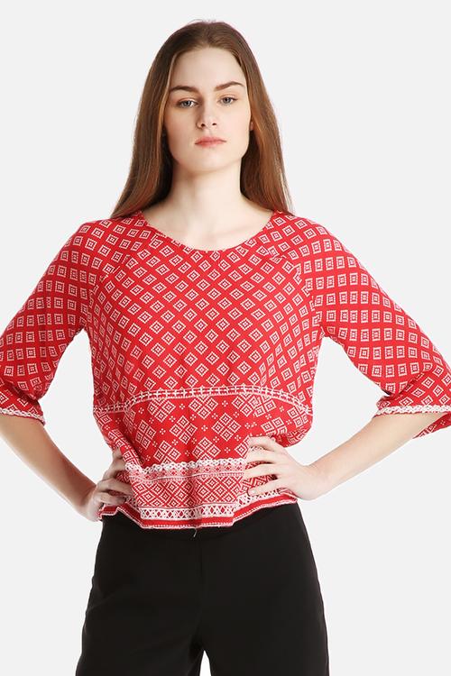Amaris Tile Embroidered Border Shell Top