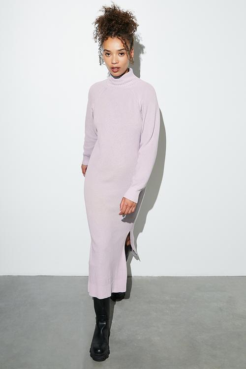 Organic cotton knitwear ribbed midi dress - lilac